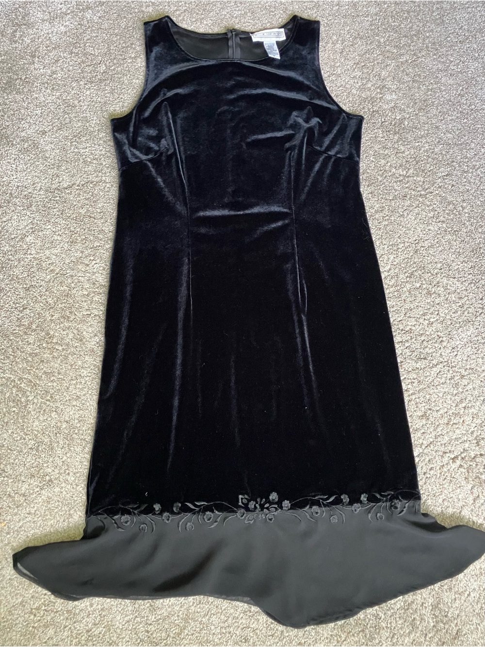 Jessica Howard Black Velvet Midi Dress with Sheer Hem